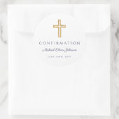 Modern Navy Blue Religious Cross Boy Confirmation Ronde Sticker (Tas)