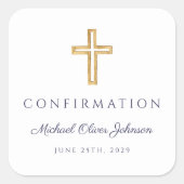 Modern Navy Blue Religious Cross Boy Confirmation Vierkante Sticker (Voorkant)