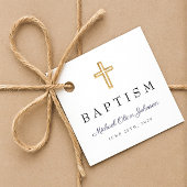 Modern Navy Blue Religious Cross Script Baptisme Bedankjes Labels
