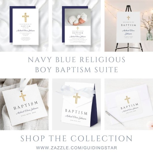 Modern Navy Blue Religious Cross Script Baptisme Bedankjes Labels