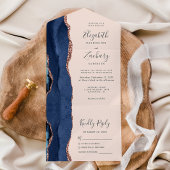 Modern Navy Blue Roos Gold Agaat Blush Bruiloft All In One Uitnodiging