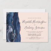 Modern Navy Blue Roos Gold Agaat Blush Bruiloft Kaart (Voorkant)