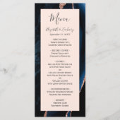 Modern Navy Blue Roos Gold Agaat Blush Bruiloft Menu (Voorkant)