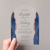 Modern Navy Blue Roos Gold Agaat Wedding Arch Acryl Uitnodigingen (Insitu (Draagbaar))