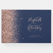 Modern Navy Blue Roos Goud Glitter Script Gastenboek (Voorkant)