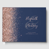 Modern Navy Blue Roos Goud Glitter Script Gastenboek (Voorkant)