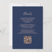 Modern Navy Blue Roos Gouden Glitter QR Code Weddi Kaart (Achterkant)