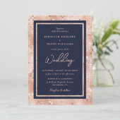 Modern Navy Blue Roos Goudfolie Glitter Bruiloft Kaart (Staand voorkant)