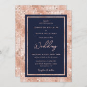 Modern Navy Blue Roos Goudfolie Glitter Bruiloft Kaart (Voorkant / Achterkant)