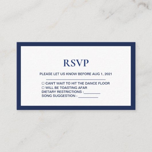 Modern Navy-Blue Royal Wedding Rsvp Card Informatiekaartje (Voorkant)