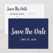 Modern Navy Blue Save The Date Postcard Aankondigingskaart (Voorkant / Achterkant)