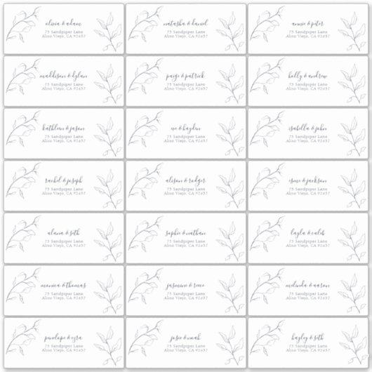 Modern Navy Blue Script Botanical Guest Address Sticker (Voorkant)