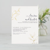 Modern Navy Blue Script Botanical Wedding Gold Folie Uitnodiging (Staand Voorkant)