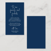 Modern Navy Blue Script, bruiloft Dank je Informatiekaartje (Voorkant / Achterkant)
