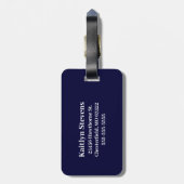 Modern Navy Blue Script Monogram Bagagelabel (Achterkant verticaal)