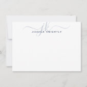 Modern Navy Blue Script Monogram Initialen Notitiekaartje (Voorkant)
