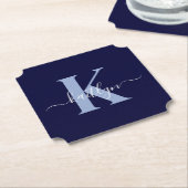 Modern Navy Blue Script Monogram Kartonnen Onderzetters (Gekanteld)
