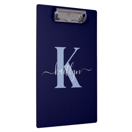Modern Navy Blue Script Monogram Klembord (Rechts)