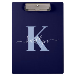 Modern Navy Blue Script Monogram Klembord