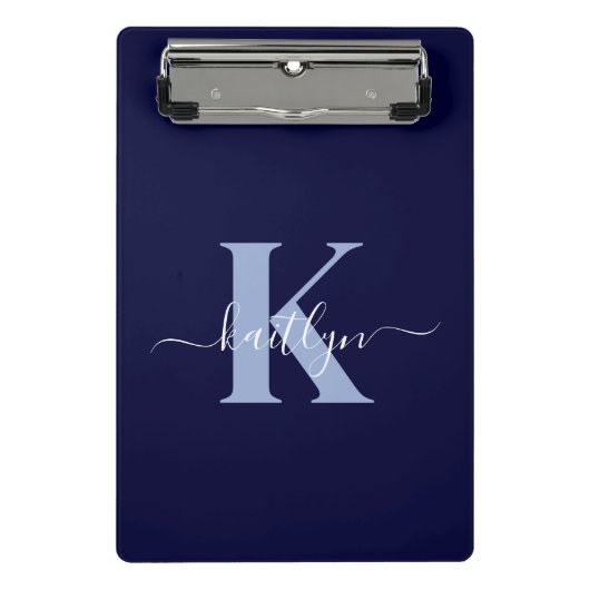 Modern Navy Blue Script Monogram Mini Klembord (Voorkant)