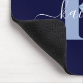 Modern Navy Blue Script Monogram Muismat (Hoek)