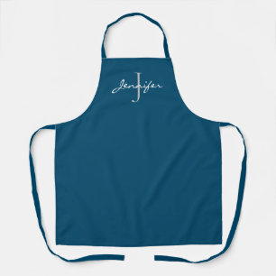 Modern Navy Blue Script Monogram op maat Schort