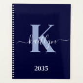 Modern Navy Blue Script Monogram Planner (Voorkant)