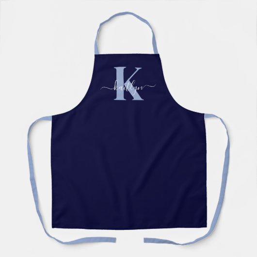Modern Navy Blue Script Monogram Schort (Voorkant)