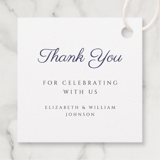 Modern Navy Blue Script Photo Baptisme Bedankjes Labels (Achterkant)