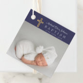 Modern Navy Blue Script Photo Baptisme Hartelijk d Bedankjes Labels
