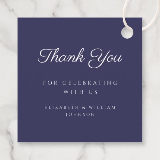 Modern Navy Blue Script Photo Baptisme Hartelijk d Bedankjes Labels (Achterkant)