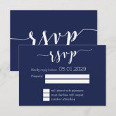 Modern Navy Blue Script Wedding RSVP Card (Voorkant / Achterkant)