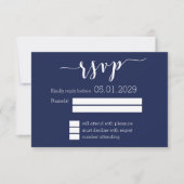 Modern Navy Blue Script Wedding RSVP Card Kaartje (Voorkant)