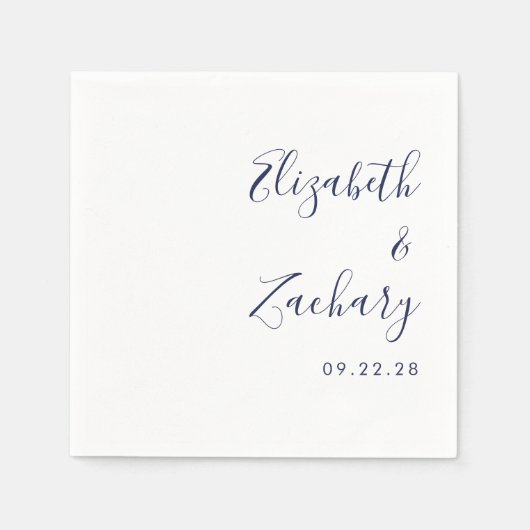 Modern Navy Blue Script Wedding Servet (Voorkant)