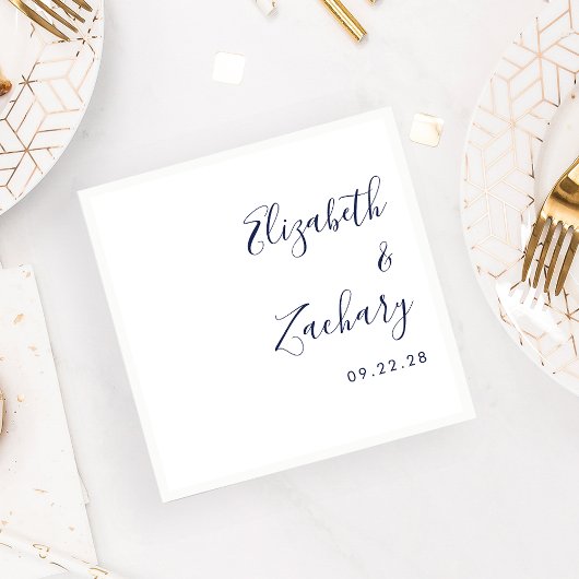 Modern Navy Blue Script Wedding Servet