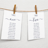 Modern  Navy Blue Script White Seating Chart Card