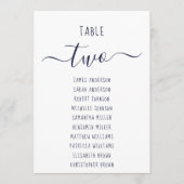 Modern  Navy Blue Script White Seating Chart Card (Voorkant)