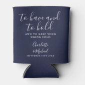 Modern Navy Blue Signature Script bruiloft Blikjeskoeler (Voorkant)