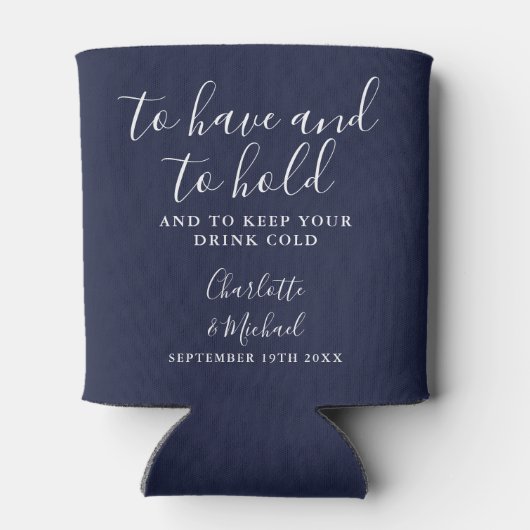 Modern Navy Blue Signature Script bruiloft Blikjeskoeler (Achterkant)