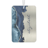 Modern Navy Blue Silver Agate Metallic Luchtverfrisser (Achterkant)