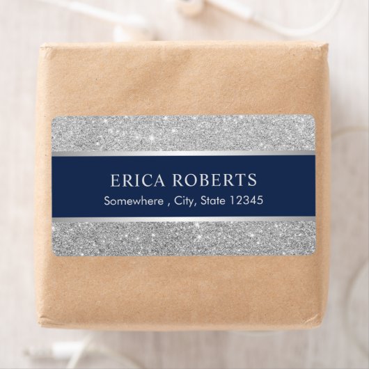 Modern Navy Blue & Silver Glitter Beauty Salon Etiket (Insitu)