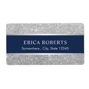 Modern Navy Blue & Silver Glitter Beauty Salon Etiket