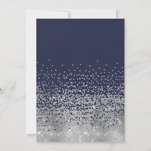 Modern Navy Blue Silver Glitter Confetti bruiloft Kaart (Achterkant)