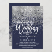 Modern Navy Blue Silver Glitter Confetti bruiloft Kaart (Voorkant / Achterkant)