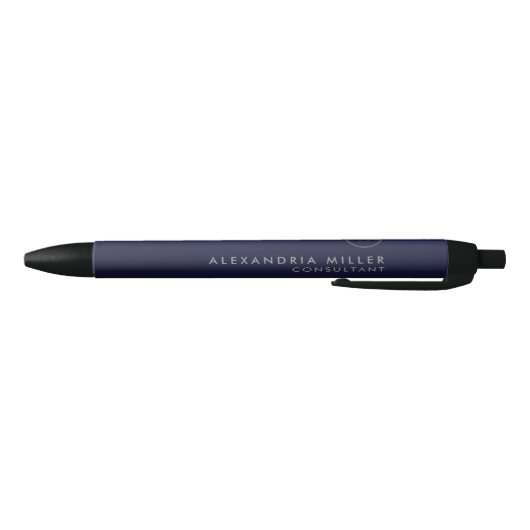 Modern Navy Blue Silver Monogram Zwarte Inkt Pen (Bodem)