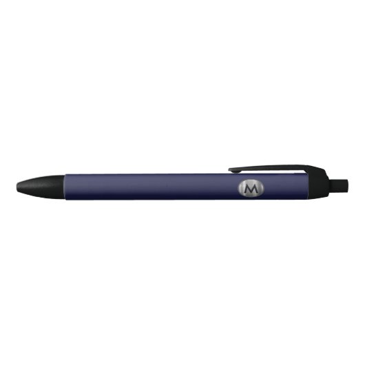 Modern Navy Blue Silver Monogram Zwarte Inkt Pen (Bovenkant)