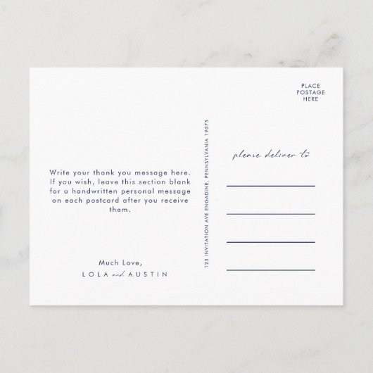 Modern Navy Blue | Silver Script Foto bedankt Briefkaart (Achterkant)