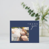 Modern Navy Blue | Silver Script Foto bedankt Briefkaart (Staand voorkant)