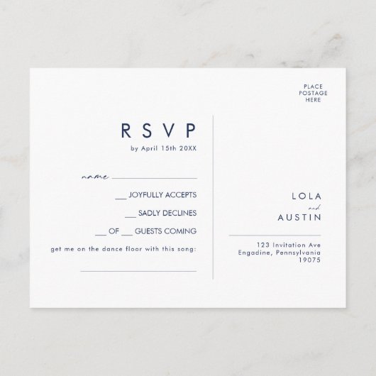 Modern Navy Blue | Silver Song Request RSVP Card Briefkaart (Achterkant)