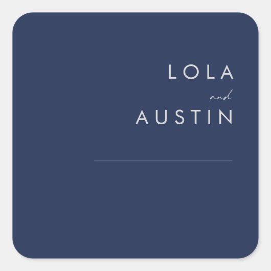 Modern Navy Blue | Silver Wedding Envelope Vierkante Sticker (Voorkant)